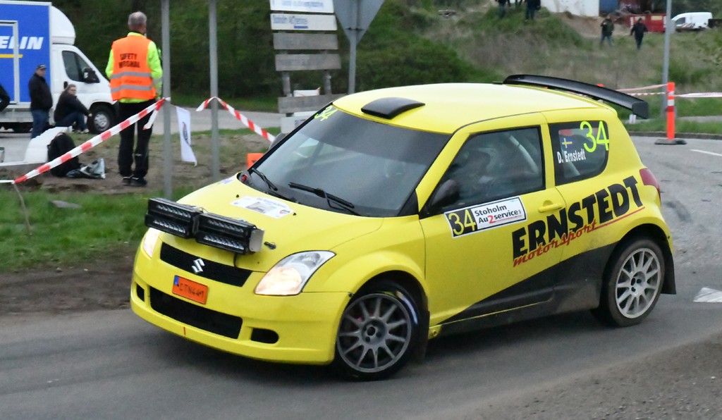 Svenske Daniel Ernstedt og Fanny Jacobsson i Suzuki Swift Super 1600 udgik i den foregående DM-runde, men er med igen.
(Foto: specialpress@gmail.com)